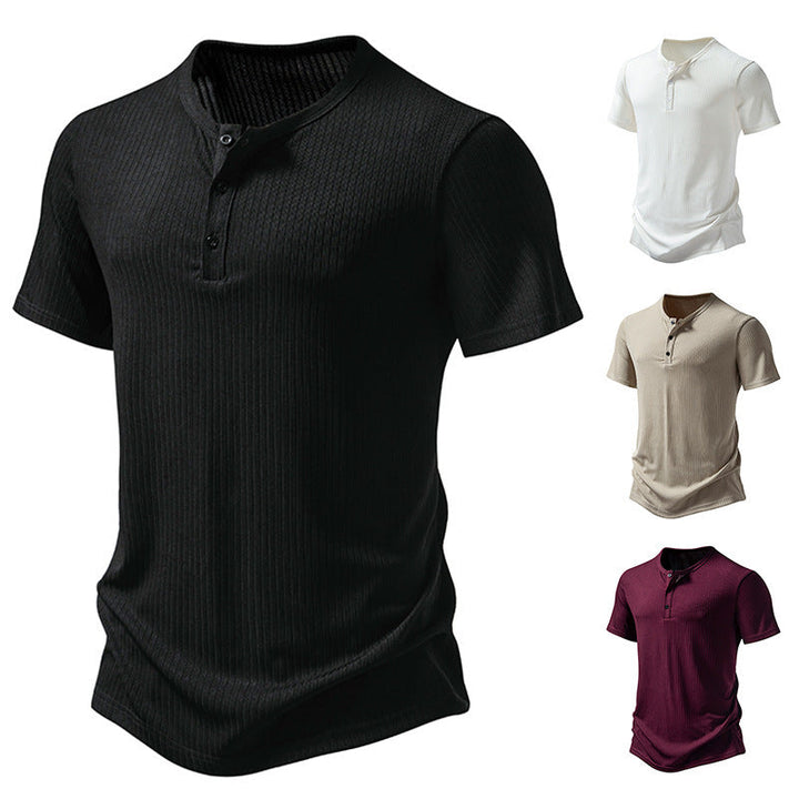Men's Stylish Short Sleeve Henley Shirt with Textured Design and Two Button Details Lune London