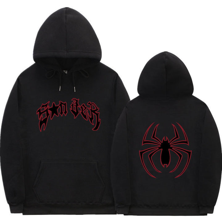 Women's hoodie with striking spider motif and coarse lettering Lune London