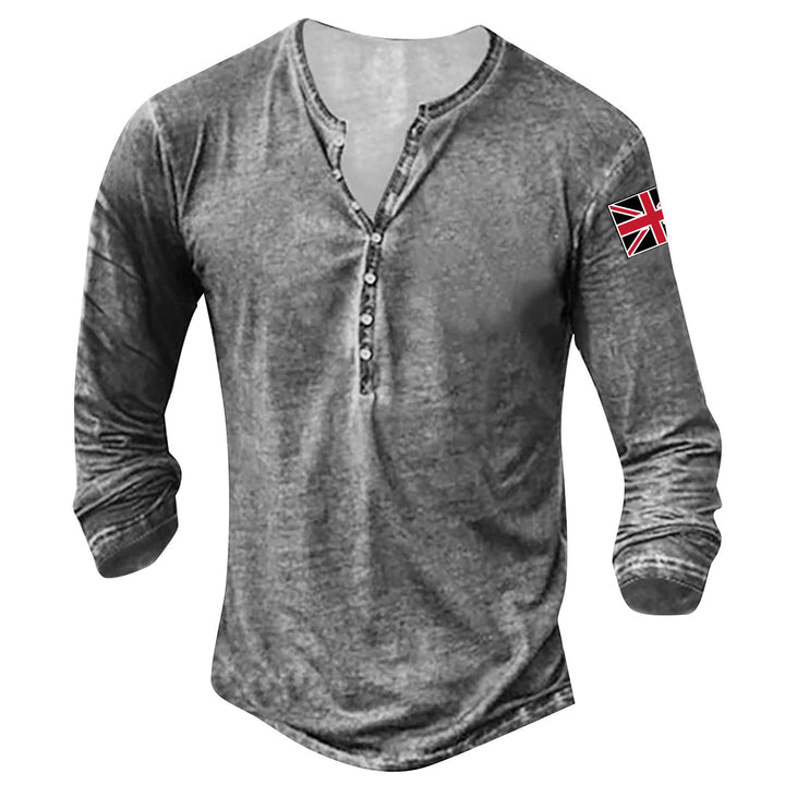 Trendy long sleeve shirt for men with button placket and flag appliqué Lune London