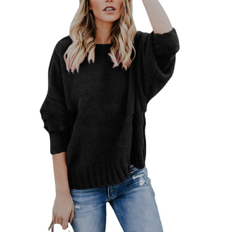 Casual knitted pullover for women with an open back design and voluminous sleeves Lune London
