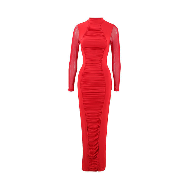 Maxi dress for women with a form-fitting cut and gathers Lune London