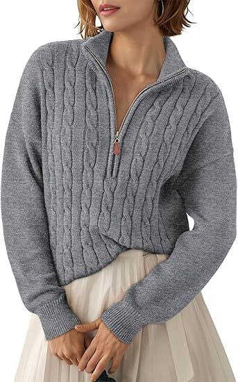 Chunky knit sweater for women with high collar and half-zip Lune London