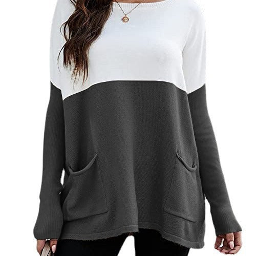 Knit sweater for women with large front pockets and contrasting design Lune London