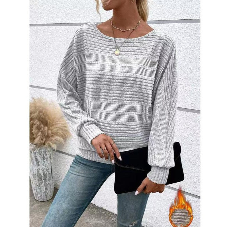 Pull décontracté pour femmes avec motif rayé texturé et manches larges Chic & Stil