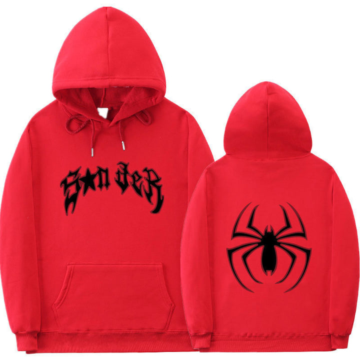 Women's hoodie with striking spider motif and coarse lettering Lune London