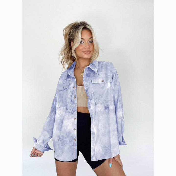 Women's Oversize Denim Shirt Jacket in Trendy Tie-Dye Design Lune London
