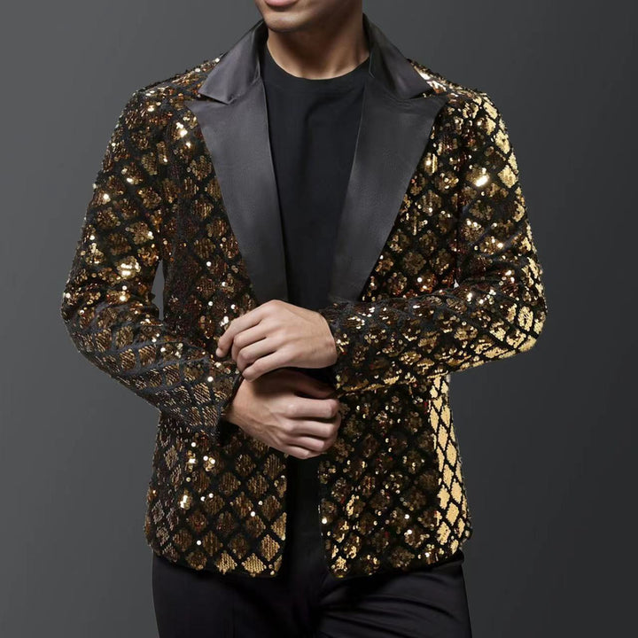 Shiny tuxedo blazer for men with luxurious sequin patterns Lune London