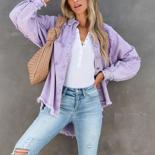 Plus size denim jacket for women with frayed details Lune London