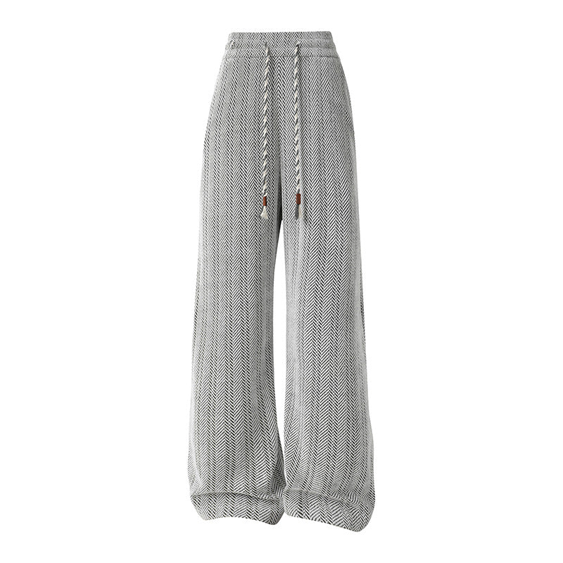 Wide harem pants for women with elastic waistband and trendy zigzag pattern Lune London