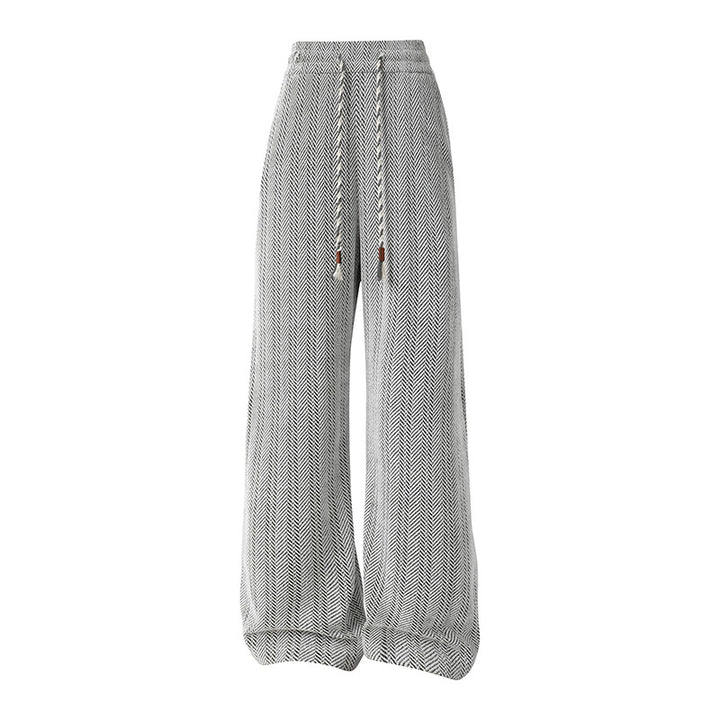 Wide harem pants for women with elastic waistband and trendy zigzag pattern Lune London