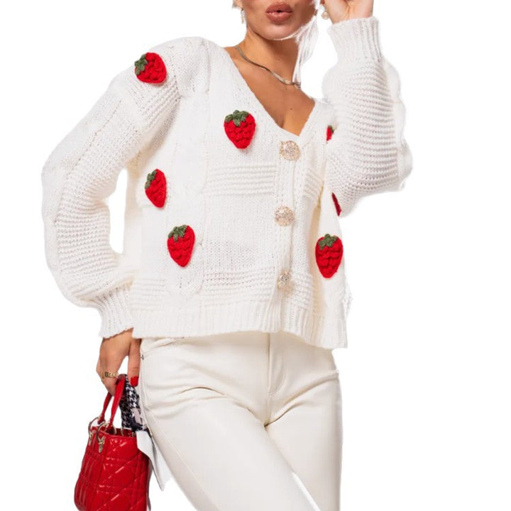 Knitted jacket for women with strawberry pattern Lune London