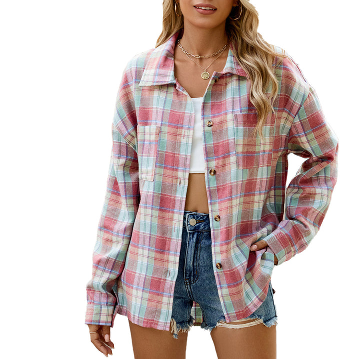 Plaid overshirt jacket for women with a relaxed fit and practical pockets Lune London