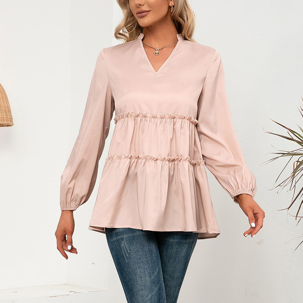 Women's top with ruffle details and V-neck Lune London