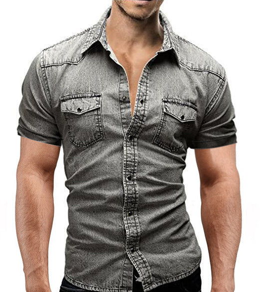 Short sleeve denim shirt for men with classic flap pockets Lune London
