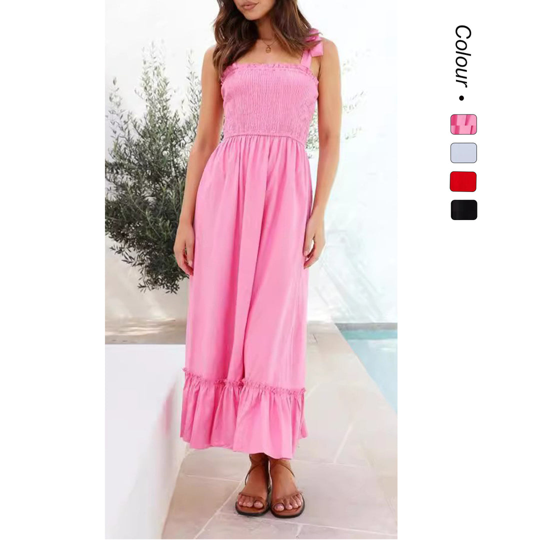 Ladies maxi dress with playful ruffle hem and elastic top