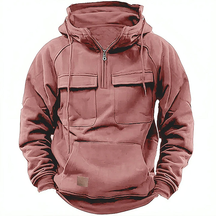Men's Utility Hoodie with applied pockets and half-zip Lune London