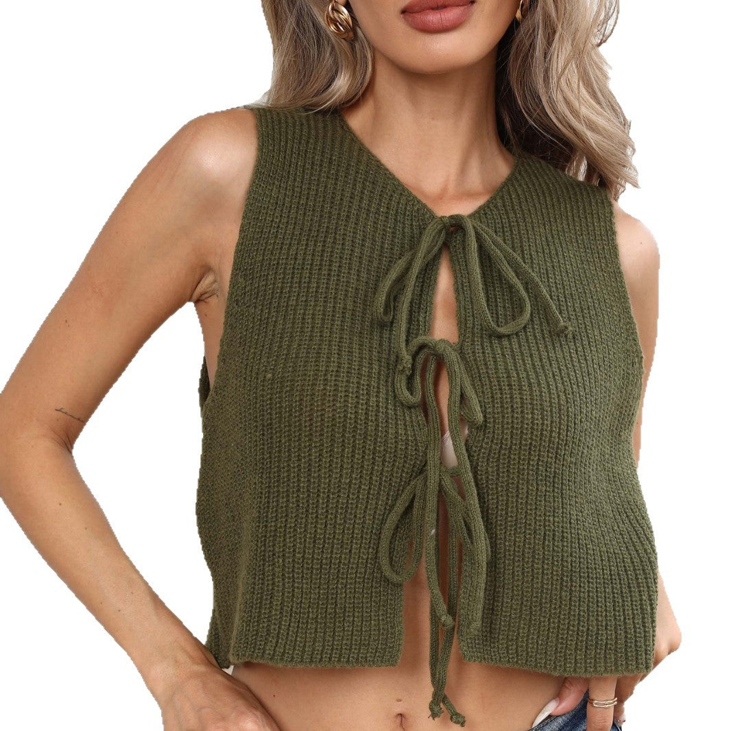 Women textured short top with adjustable tie closure Lune London