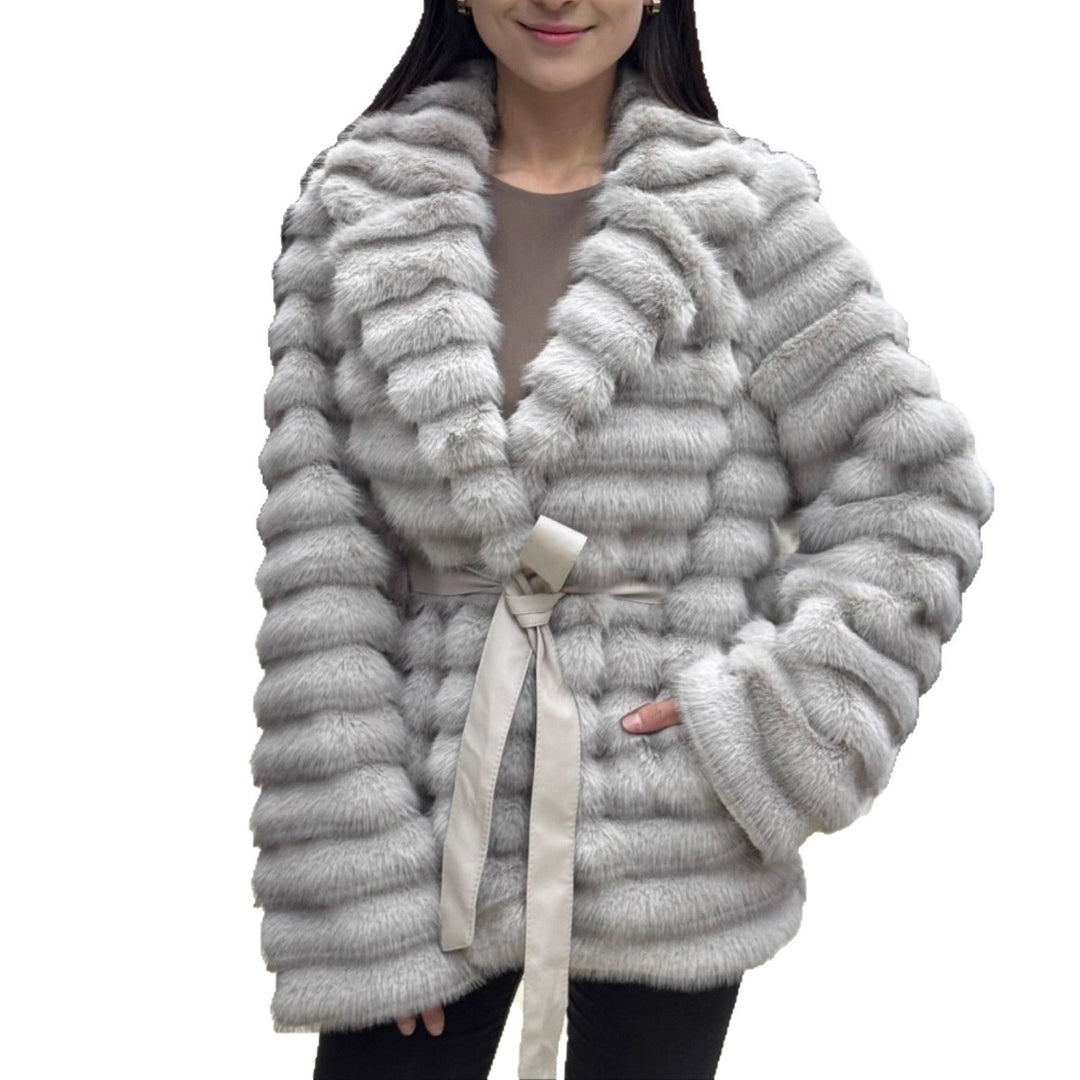 Women Boucle Plush Cardigan with Tie Belt and Oversized Cut Lune London
