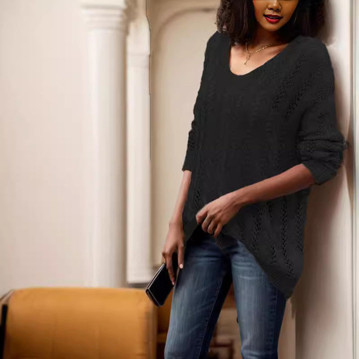 Ladies elegant knit sweater with transparent hole pattern Lune London