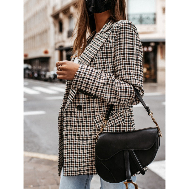 Ladies Oversized Checks Blazer with Double-Breasted Design Lune London
