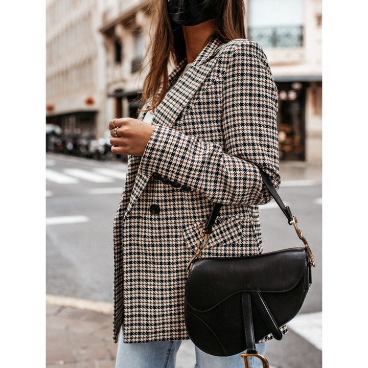 Ladies Oversized Checks Blazer with Double-Breasted Design Lune London