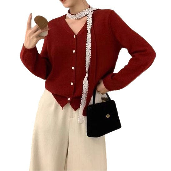 Knit jacket for women with decorative lace details Lune London