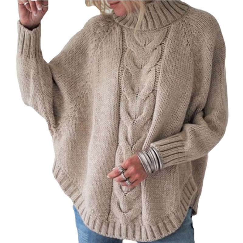 Sweater pour femmes en tricot épais avec col roulé profond et motif en câble sophistiqué Chic & Stil