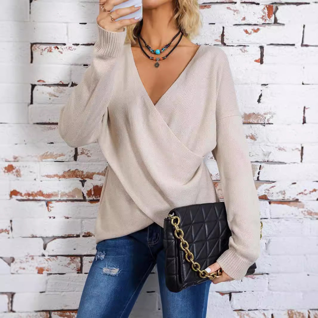 Women's wrap sweater with plunging V-neck and relaxed fit Lune London