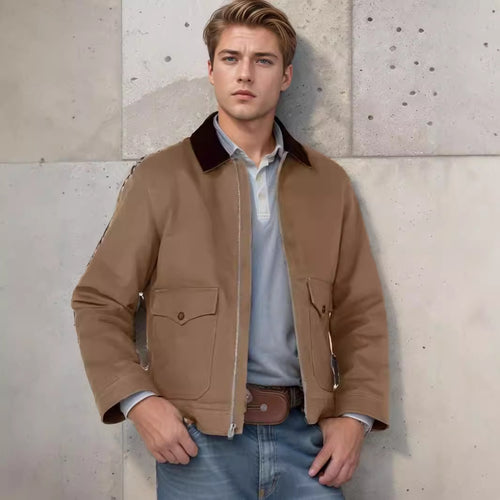 Robust cotton jacket for men with coat-like collar Warm Lune London