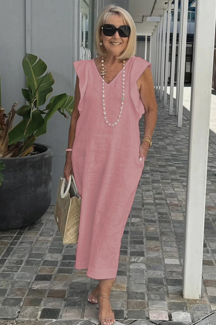Maxi dress for women with V-neck and raglan sleeves Lune London