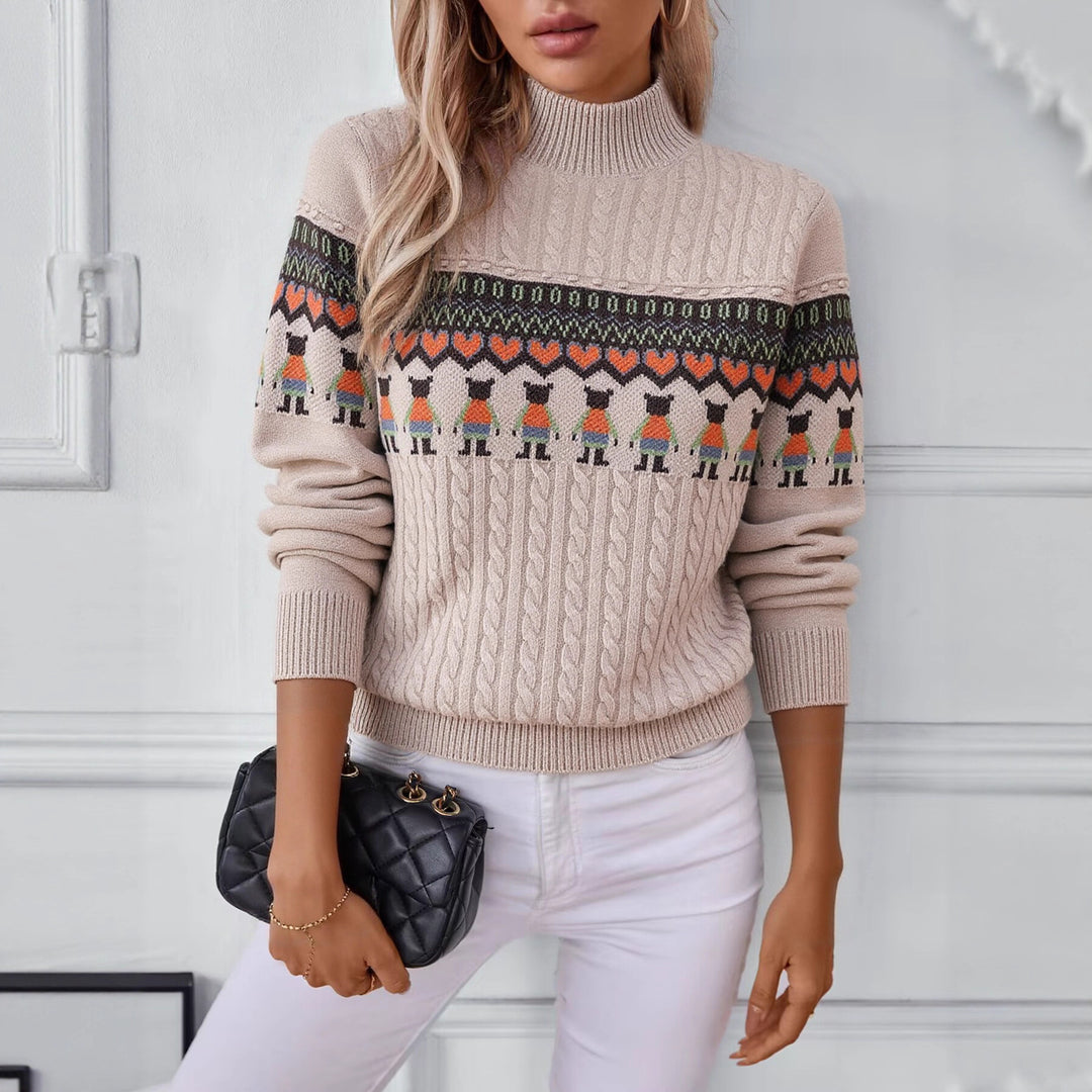 Knit sweater for women with creative pattern and high collar Lune London