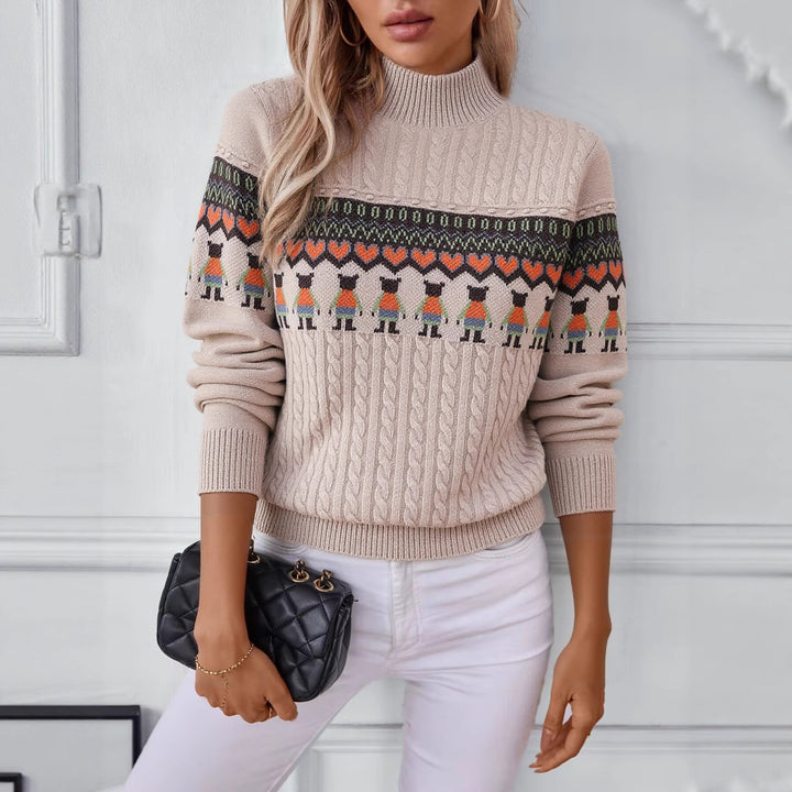 Knit sweater for women with creative pattern and high collar Lune London