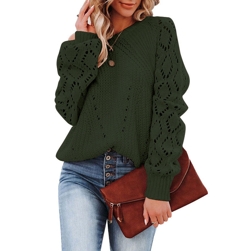 Pull en tricot pour femmes avec un motif en dentelle tendance et des manches volumineuses Chic & Stil