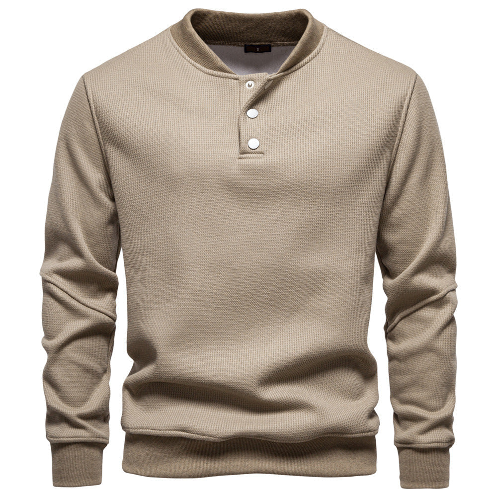 Men's Long Sleeve Pullover with Button Placket and Textured Fabric Lune London