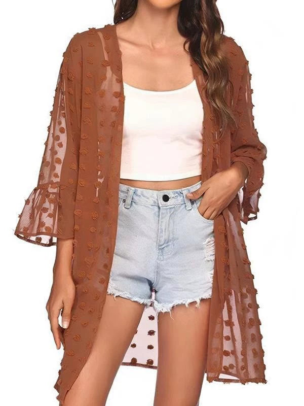 Lune London | Solid Color Thin Jacquard Cardigan with Short Sleeves