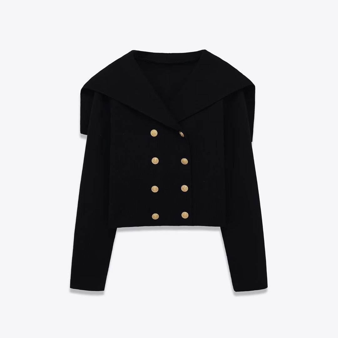 Cropped jacket for women with large lapels and gold buttons Lune London