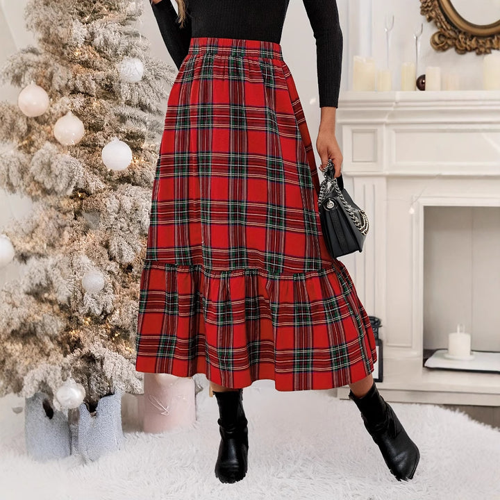 Elegant plaid skirt for women with frill Lune London