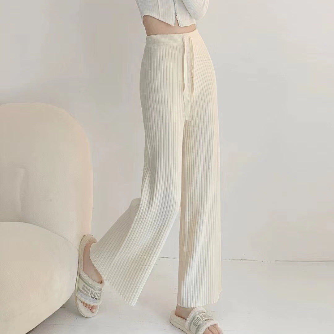 Lune London women's pleated high-waisted pants with elastic waistband