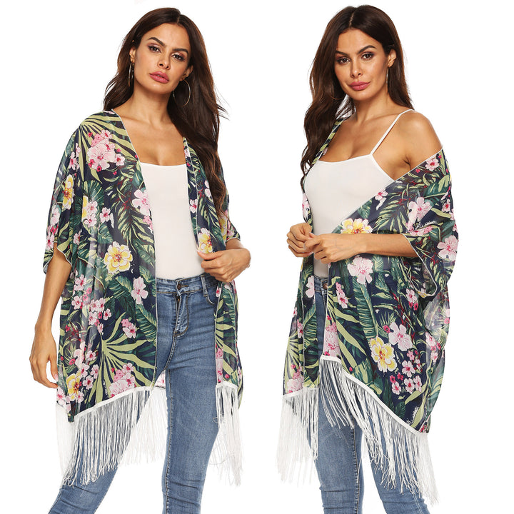 Ladies bohemian floral pattern wrap kimono Lune London