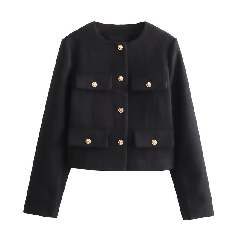 Trendy short jacket for women with decorative buttons and practical pockets Lune London