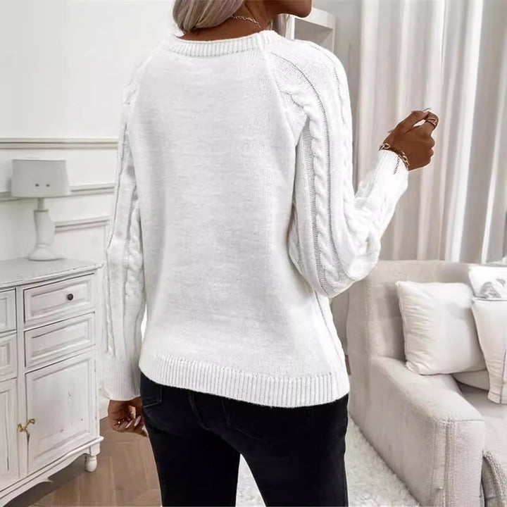 Knitted sweater for women with a textured diamond pattern and decorative buttons Lune London