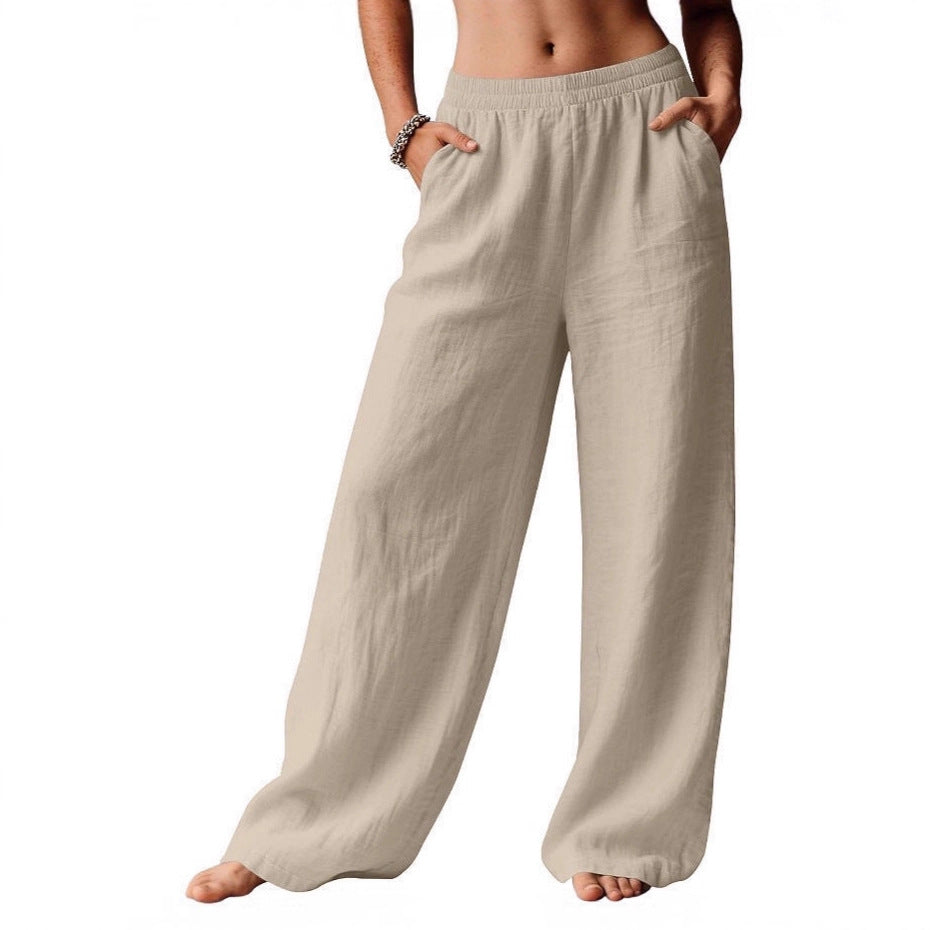 Pantalon en lin pour femme, confortable et décontracté, avec taille élastique Chic & Stil