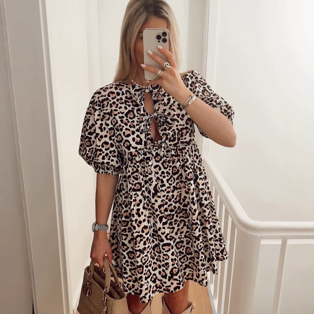 Summer dress for women with casual leopard print and voluminous sleeves Lune London