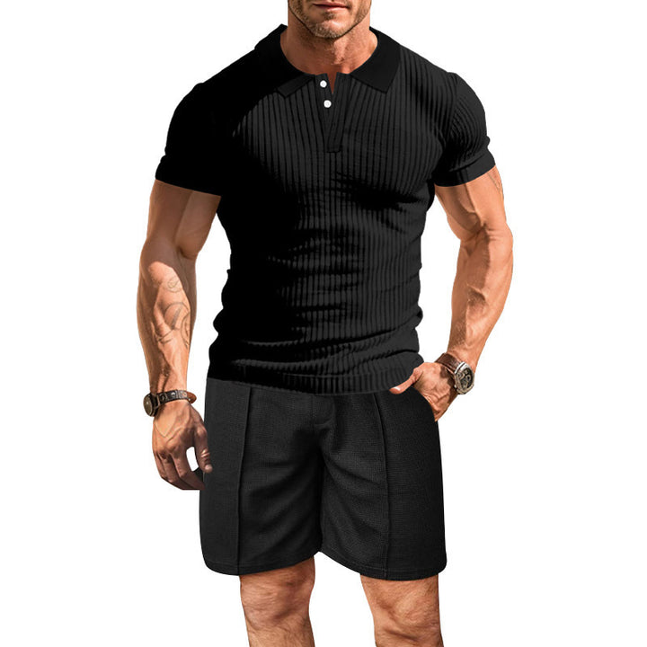 Short sleeve polo shirt for men with a textured design and comfortable shorts Lune London