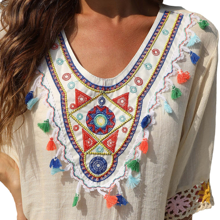Lune London fringed embroidered beach tunic for women