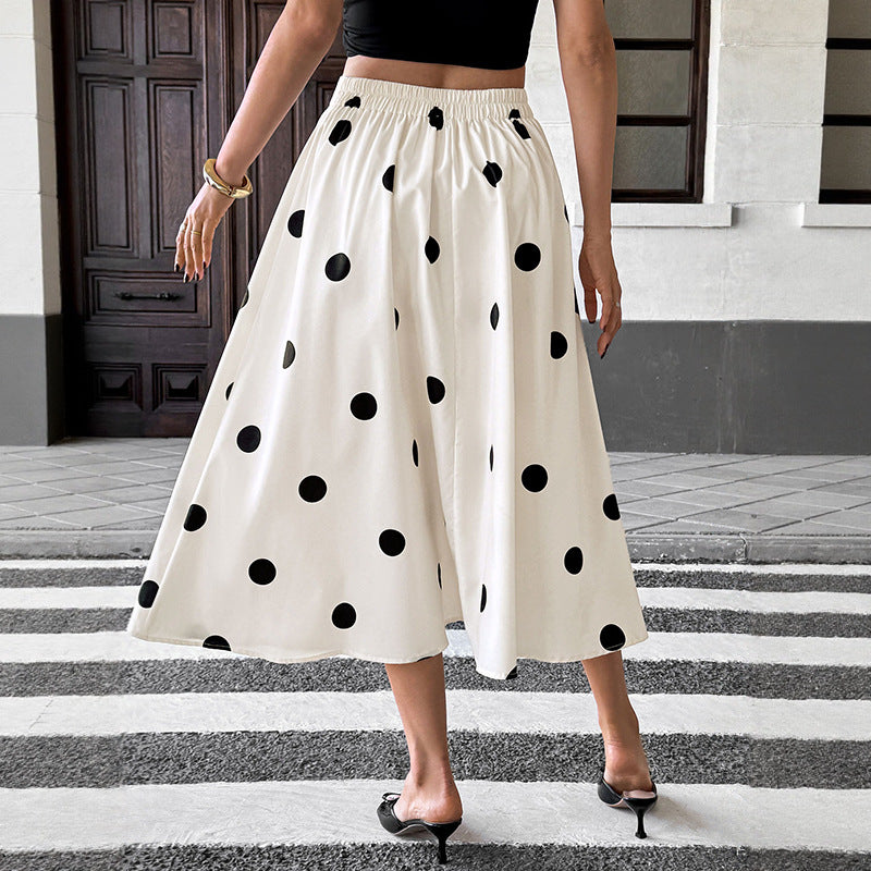 Lune London Women's A-line Midi Polka Dot Skirt with Adjustable Waist