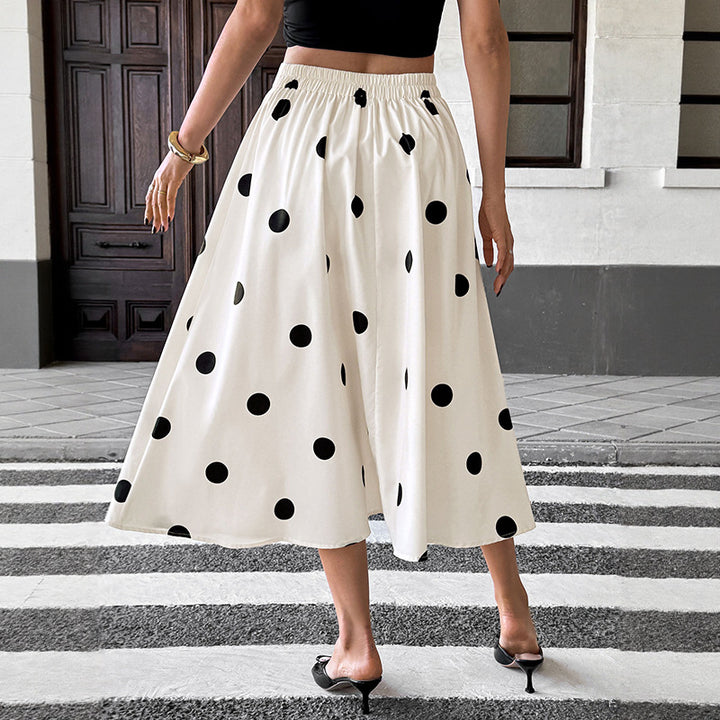 Lune London Women's A-line Midi Polka Dot Skirt with Adjustable Waist