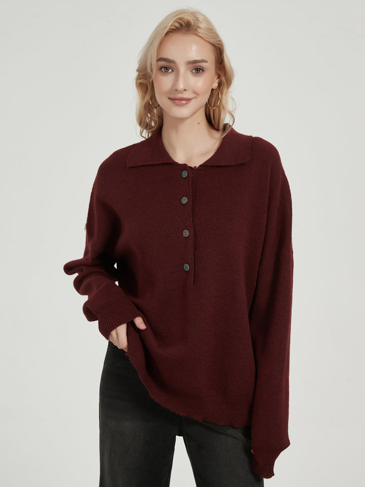 Ladies oversized knit sweater with elegant collar and button details Lune London