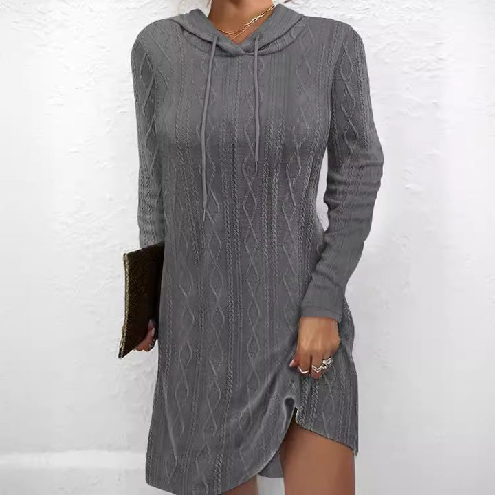 Hooded dress for women with textured knit pattern Lune London