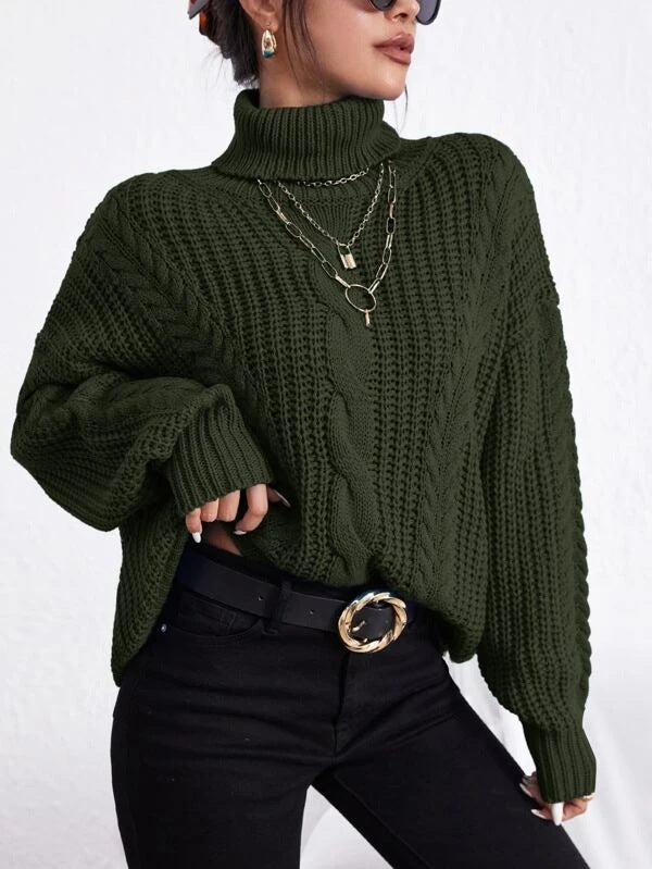 Knitted sweater for ladies with high collar and ribbed knitting details Lune London